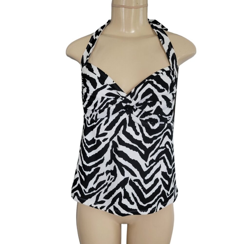 Catalina Twist Front Halter Neck Swimsuit Top (only) Black/White Zebra